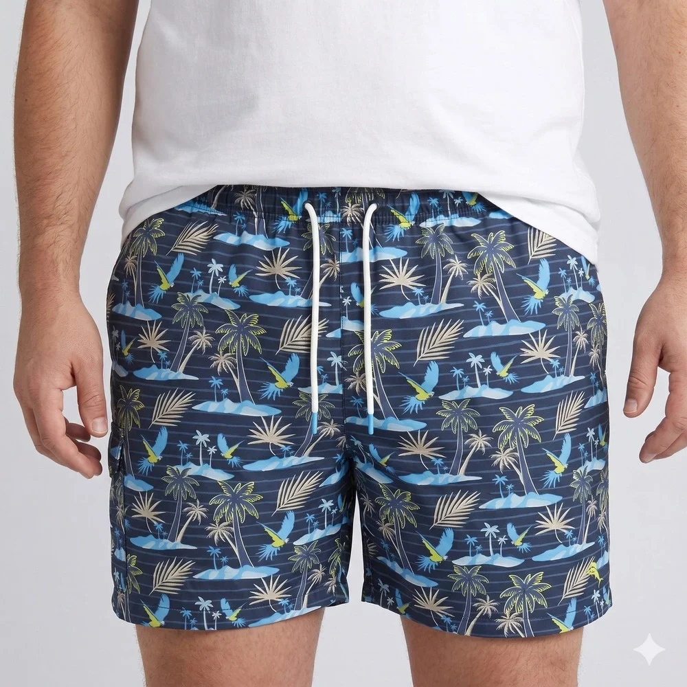Tommy‎ Bahama XXL Swim Trunks Blue Parrot Palm Tree Tropical Mesh Lined EUC